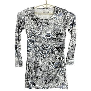 Aventura Boho Dress Size M Beige Gray Paisley Long Sleeves Organic Cotton Modal